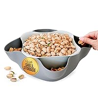 Pistachio Bowl with Shell Storage, Large Double Dish Nut Bowl, Snack Serving Dish for Peanuts, Cherries, Edamame, Fruits, and Candy, Snack Bowl for Party or Events, Gray