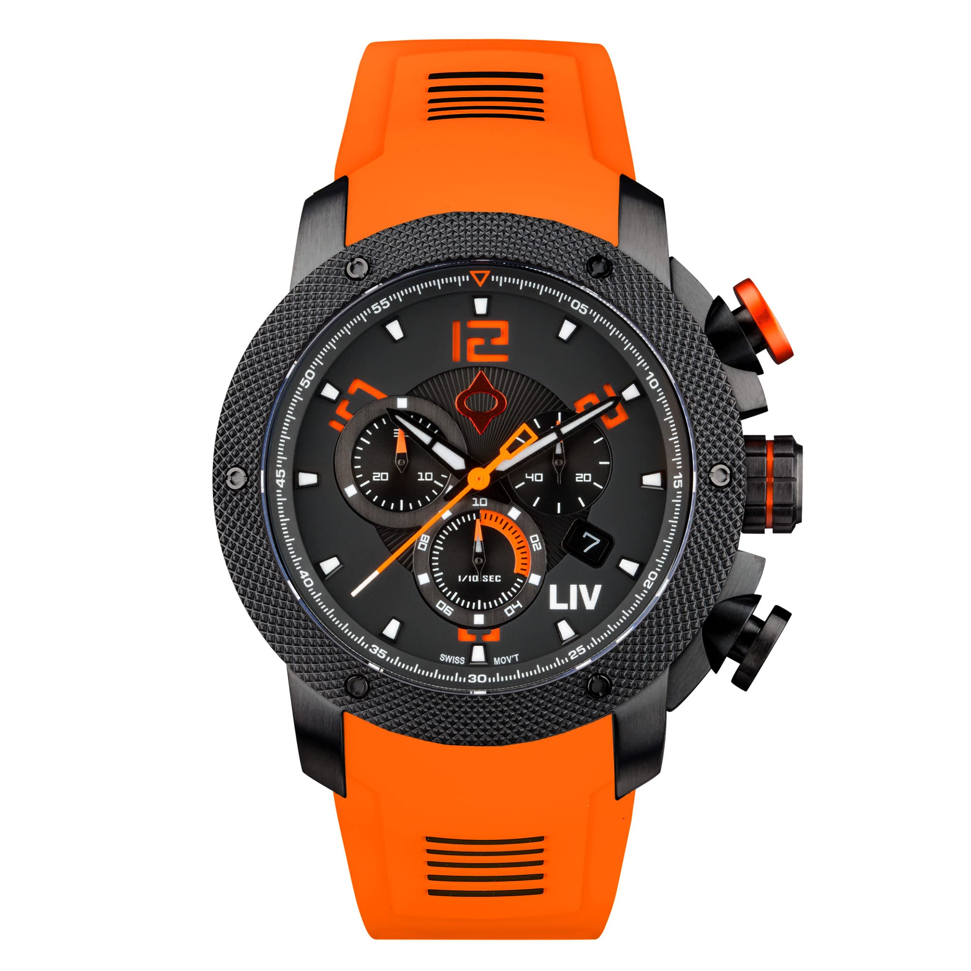 LIV GX1 Swiss Made Chronograph 45mm 316L SS Case, 3D Multi-Layer w/Quickset Date - Rugged Classic Watch for Men- Scratch Resistant Sapphire Crystal - 660 Feet Water Resistant - BGW9 Swiss Luminova