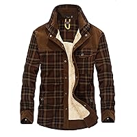 Men's Vintage Long Sleeve Flannel Sherpa Lined Shirt Button Down Heavyweight Buffalo Plaid Winter Outdoor Casual Windproof and Warm Shirts Jackets with Pockets(B Coffee XL)