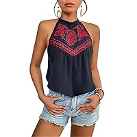 Floral Embroidery Halter Top