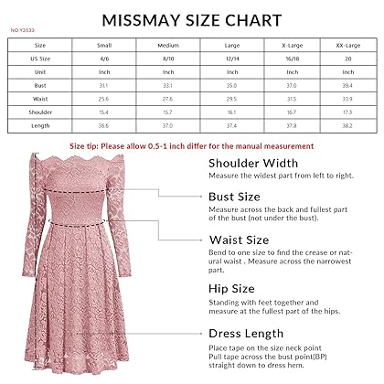 MISSMAY Women's Vintage Floral Lace Long Sleeve Boat Neck Cocktail Party Swing Dress