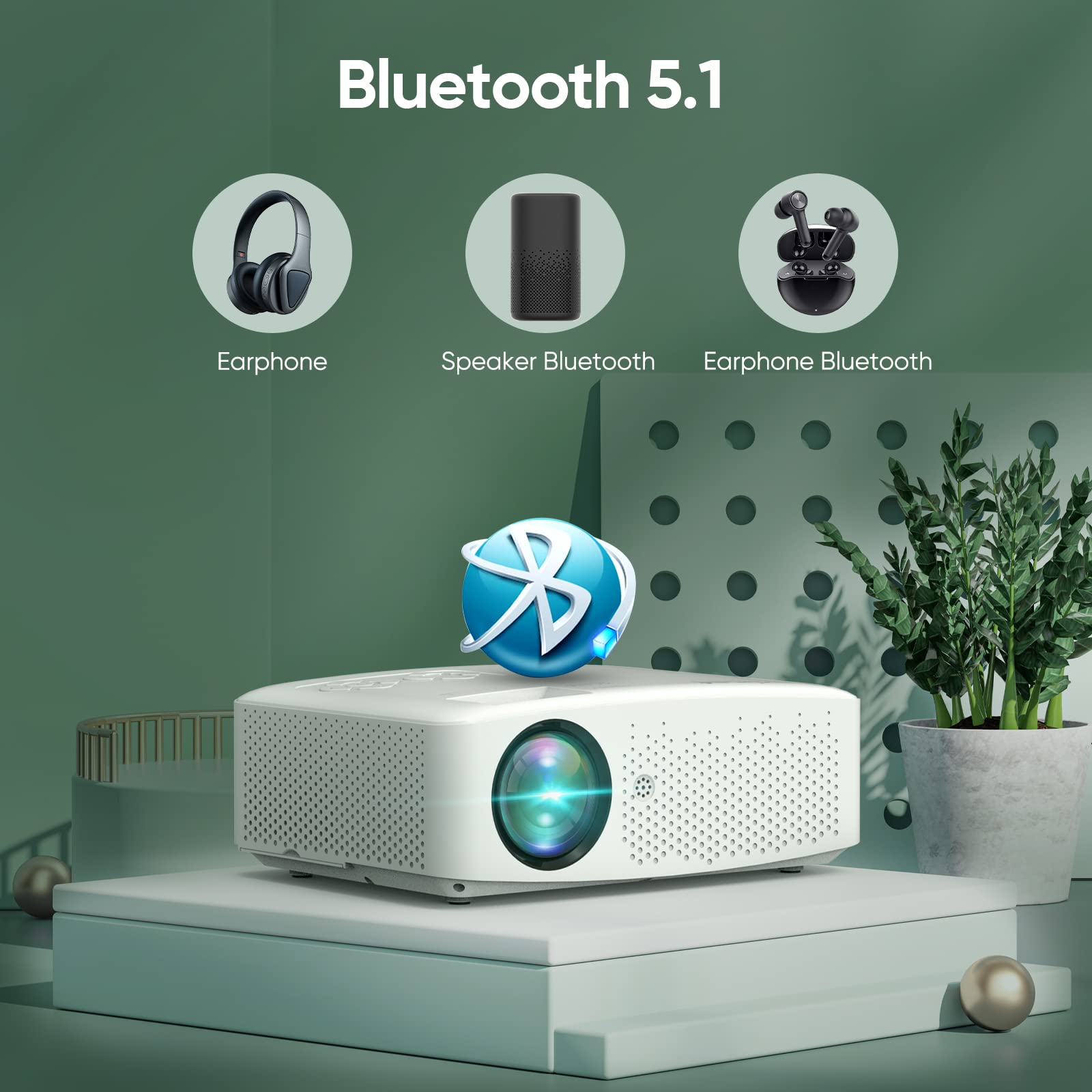 Native 1080P 19000 Lumens 5G WiFi Bluetooth Projector, 600ANSI Outdoor Movie Proyector Supports 4K, 5G/2.4G WiFi and Bluetooth 5.1, Compatible with HDMI, VGA, USB, Laptop, iOS & Android Phone