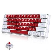 Snpurdiri Wired 60% Mechanical Gaming Keyboard, White LED Backlit Ultra-Compact Small Office Keyboard for Windows Laptop, PC, Mac, White-Red Switches