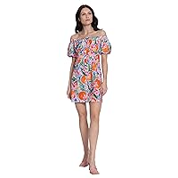 Donna Morgan Women's Short Puff Sleeve Off The Shoulder Mini Dress with Front Placket and Buttons