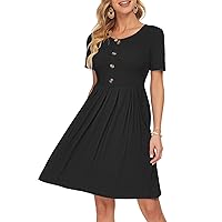 AUSELILY Womens Short Sleeve Mini Dresses Pleated Ruffle A Line with Button