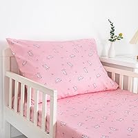SPRINGSPIRIT 2-Piece Toddler Sheet Set Microfiber, Toddler Bedding Set Includes Crib Sheets and Envelope Pillowcase, Silky Soft, Breathable and Lightweight, Pink Print