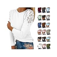Womens Spring Tops Sexy Casual Off Shoulder Long Sleeve T-Shirt Lace Crochet Round Neck Tunic Shirt Loose Blouse