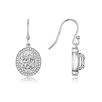 RYLOS Sterling Silver Princess Diana Inspired Earrings - Oval Shape Gemstone & Diamonds - 8X6MM Birthstone Earrings - Timeless Color Stone Jewelry