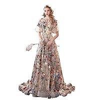 Keting Coforful Flower Patterns Girls' Birthday Party Prom Quinceanera Dress Evening Pageant Celebrity Gown