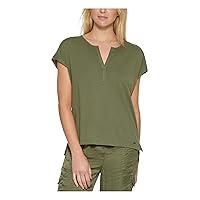 DKNY Womens Green Stretch Cap Sleeve Split T-Shirt XXS