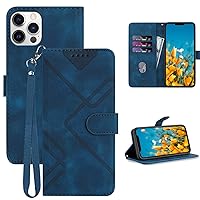 Wallet Case,Designed for iPhone 12 Wallet Case,Card Holder Leather Kick-Stand Flip Cases,Wrist Strap,Magnetic Closure,Shockproof Protective Cover (Blue)