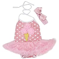 Petitebella Ice Cream Polka Dots Halter Neck Bodysuit Pink Tutu Dress Nb-24m