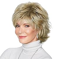 Pixie Short Blonde Wig with Dark Roots Synthetic Hair Wigs for White Women (Blonde Mixed Brown)