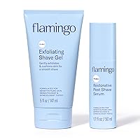 Flamingo Pubic Pre and Post Shave Products - Exfoliating Shave Gel, 5 fl oz - Restorative Post Shave Serum, 1.7 fl oz