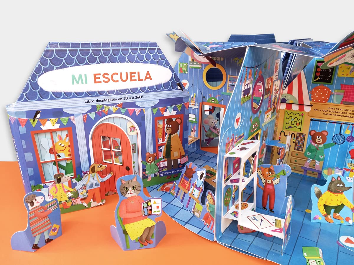 Mi escuela: Libro carrusel desplegable en 3D y a 360º - 3D Carousel unfoldable book in Spanish