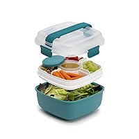 Goodful Stackable Lunch Box Container, Bento Style Food Storage with Removeable Compartments for Sandwich, Snacks, Toppings & Dressing, Leak-Proof and Made without BPA, 56-Ounce, Teal