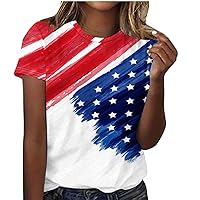 Tie Dye USA Flag Shirts Womens 4th of July T-Shirts Stars Stripes Tee Tops Summer Short Sleeve Blouse