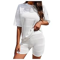 Summer Breathable Set Women Lounge Two Piece Outfits Short Sleeve T-Shirts and High Waist Elastic Shorts Pajama Sets