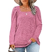 VISLILY Womens-Plus-Size-Tops Square Neck Long Sleeve Shirts Fall Casual Pullover Tunics XL-5XL 2023