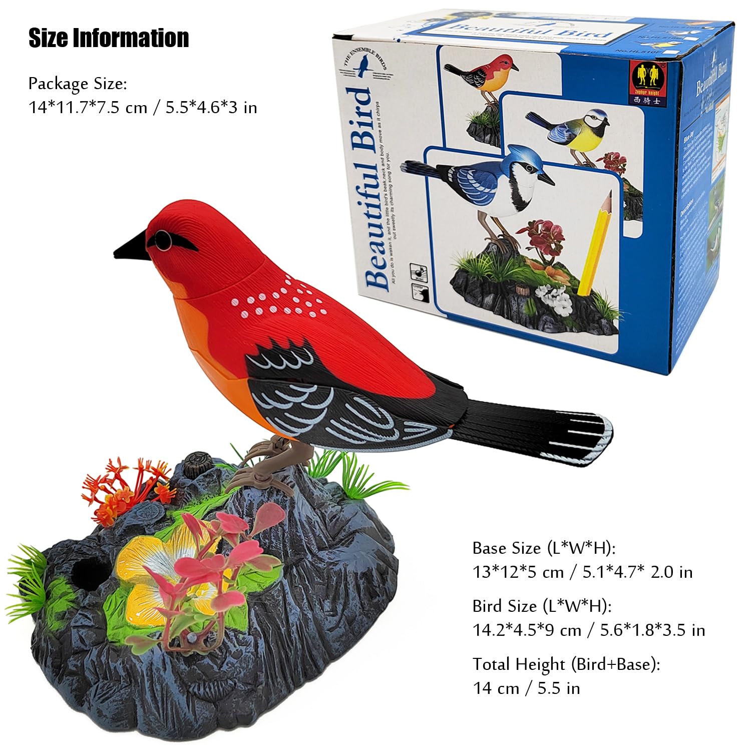 Tipmant Cute Electronic Birds Toys Pets Simulation Realistic Move Chirp Electric Office Home Desk Decor Decoration Kids Birthday Gifts (Red)