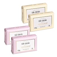 Fer à Cheval Luxury Bath Soap Bar 4-Pack - Organic, Gentle & Perfumed with Fig Leaves/White Tea & Yuzu - Natural Body Cleanser for Women & Men, 125g Each
