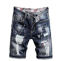 Men's Vintage Ripped Denim Shorts,Summer,Streetwear Hole,Slim Short Jeans,Male Clothes