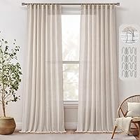 MIULEE Natural Linen Curtains 108 Inches Long 2 Panels, Back Tab Pleated Tape Soft Thick Linen Textured Window Drapes for Bedroom Living Room Semi Sheer Light Filtering Neutral Farmhouse Cream Ivory