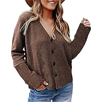 Women's Long Sleeve Button Knit Jacket V Neck Loose Outerwear Sweater Cable Knit Sweater Open Front Cardigan