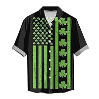 Men's St Patricks Day Short Sleeve Shirt: Funny Green Clover Saint Pattys Day Shirts Loose Button Down Tees
