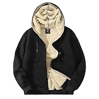 Flygo Men's Sherpa Hoodie Jacket Fleece Lined Zip Up Warm Hoodies Sweatshirt Winter Zipper Sweater Hooded Coat