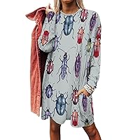 Beetle Insect Bug Women's Long Sleeve T-Shirt Dress Casual Tunic Tops Loose Fit Crewneck Sweatshirts with Pockets