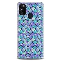 TPU Case Compatible with Samsung Galaxy F52 5G F23 M80s M62 M30 F62 M20 M10 M02 Abstract Fishes Scale Flexible Silicone Clear Slim fit Blue Design Art Cute Girly Luxury Woman Print Soft Fancy