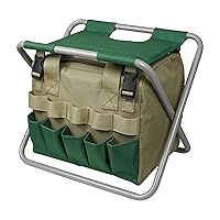 Gardening Tote Bag with Folding Stool Hand Tool Storage Bag Gardening Tool Kit Organizer Lawn Yard Bag Carrier