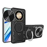 Case For Honor X9B 5G,Military flashing [Built-in Kickstand] Magnetic Rotate Ring Holder Heavy Duty TPU+PC Shockproof Protect Phone Case For Huawei Honor Magic 6 Lite/Honor X9B/X50 5G (Black)