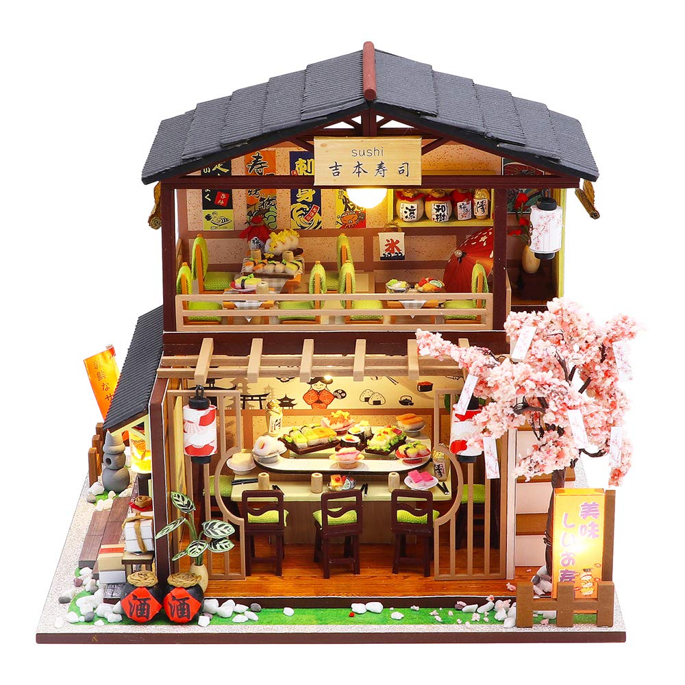 Spilay DIY Dollhouse Miniature with Wooden Furniture,Handmade Japanese Style Home Craft Model Mini Kit with Dust Cover & Music Box,1:24 3D Creative Doll House Toy for Adult Teenager Gift