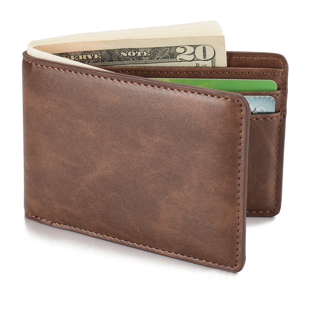 Mens Slim Front Pocket Wallet ID Window Card Case with RFID Blocking