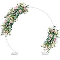 HEOMU 8FT Round Backdrop Stand Circle Balloon Arch Stand, Metal Wedding Flower Ring Arch Stand Wedding Arches for Ceremony, Birthday Party, Baby Shower, Graduation Backdrop Decoration, White