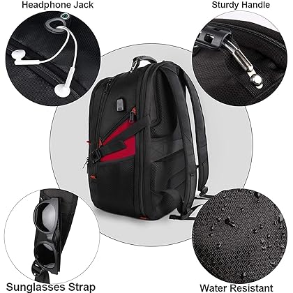 YOREPEK Travel Backpack, Extra Large 50L Laptop Backpacks for Men Women, Water Resistant College Backpack Airline Approved Business Bag with USB Charging Port Fits 17 Inch Computer, Bright Red