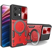 Ysnzaq Armor Case for Xiaomi Poco X6 Pro, Lens Sliding Phone Cover with Magnetic Coil Bracket for Xiaomi Poco X6 Pro CQ Red