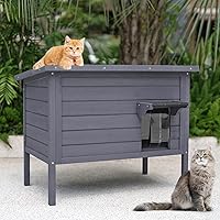 Outdoor Cat House Weatherproof, Feral Cat House with Insulated All-Round Foam Wooden Cat Condos for Winter Outside, PVC Door Flaps(Grey)