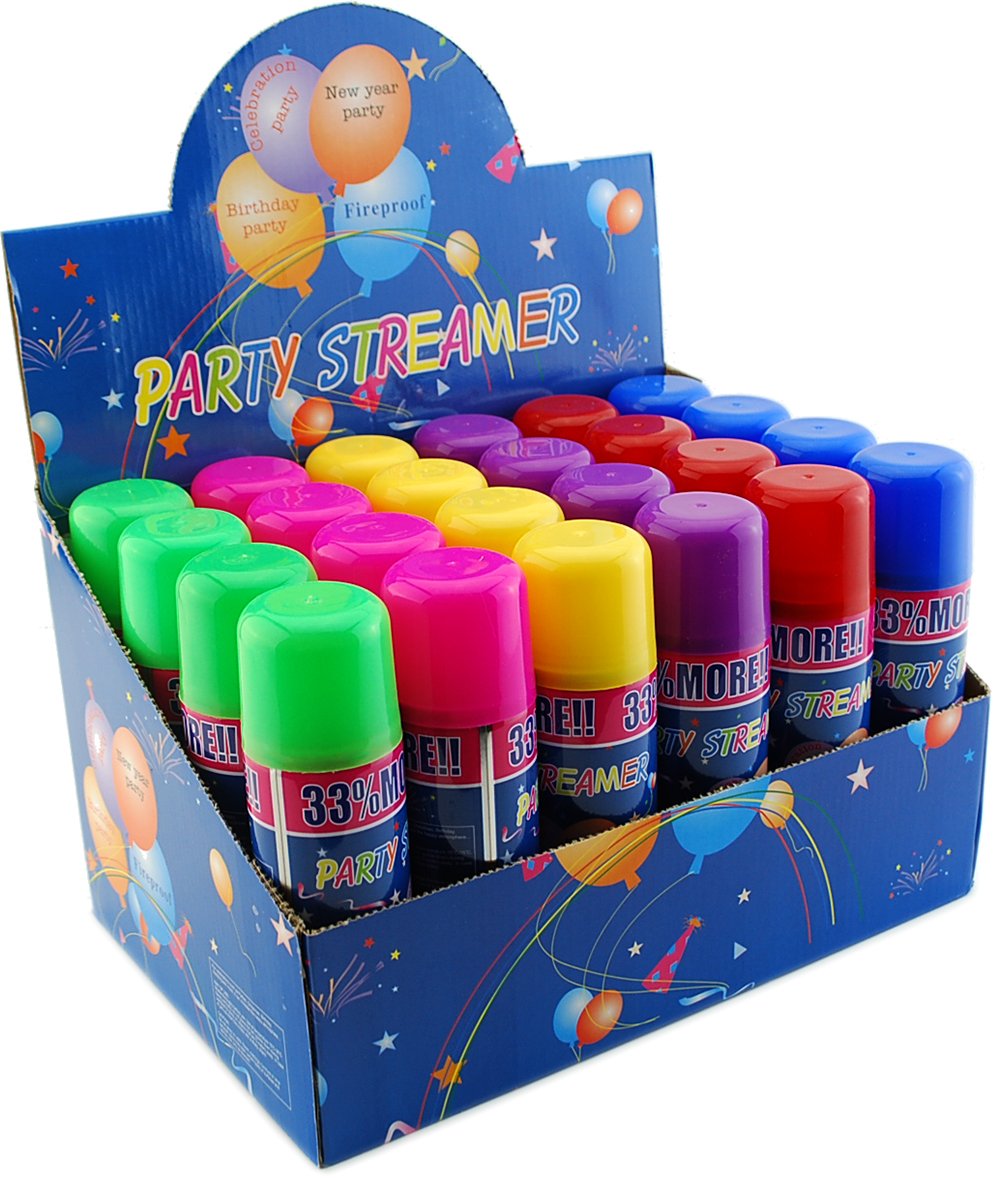 48 Pack Wholesale Lot: Silly Party Crazy String Streamer Spray Cans Wholesale Lot
