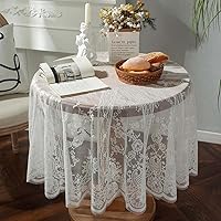 Boho Hole 75 inch White Lace Wedding Tablecloth Floral Embroidered Rould Table Cover for Halloween Party Dinning Holiday, 1 Piece