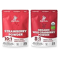 Jungle Powders Freeze-Dried Strawberry & Organic Wild Cranberry Powders Combo - 3.5oz Strawberry Powder & 5oz Wild Cranberry Powder for Baking, Smoothies, Flavoring - Additive-Free Superfood Extracts