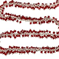 36 inch Long gem Garnet Quartz 2.5mm rondelle Shape Faceted Cut Beads Wire Wrapped Sterling Silver Plated Cluster Rosary Chain for Jewelry Making/DIY Jewelry Crafts #Code - CLURCH-026
