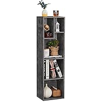 VECELO 4-Tier Bookcase, Modern Storage Cabinet with Height Difference Shelves for Standard Textbooks, 5 Cubes, Vertical or Horizontal, Easy Assembly, Grey