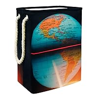 Laundry Hamper Earth Map Globe Collapsible Laundry Baskets Firm Washing Bin Clothes Storage Organization for Bathroom Bedroom Dorm