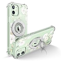 GVIEWIN Bundle - Compatible with iPhone 12/iPhonne 12 Pro Floral Case (Hibiscus/Green) + Magnetic Phone Ring Holder (Silver)