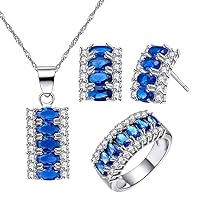 Uloveido Half-Moon Shape Oval Cut Cubic Zirconia Necklace/Stud Earrings and Ring Jewelry Set for Women Girls T506
