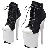 Womens Canvas Stiletto Heels Ankle Boots,Plus-size 8Inch High Heels Platform Booties Shoes,Pole Dancing Stripper Clubwear Party Boots Shoe