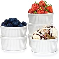 Nuwave Ceramic Ramekins 8oz Set of 6, Classic Elegant Style Ramekins for Baking Souffles, Creme Brulées, Custards, Puddings, 4.3” Wide & 2” Tall, Oven, Microwave & Dishwasher-Safe, Ivory White